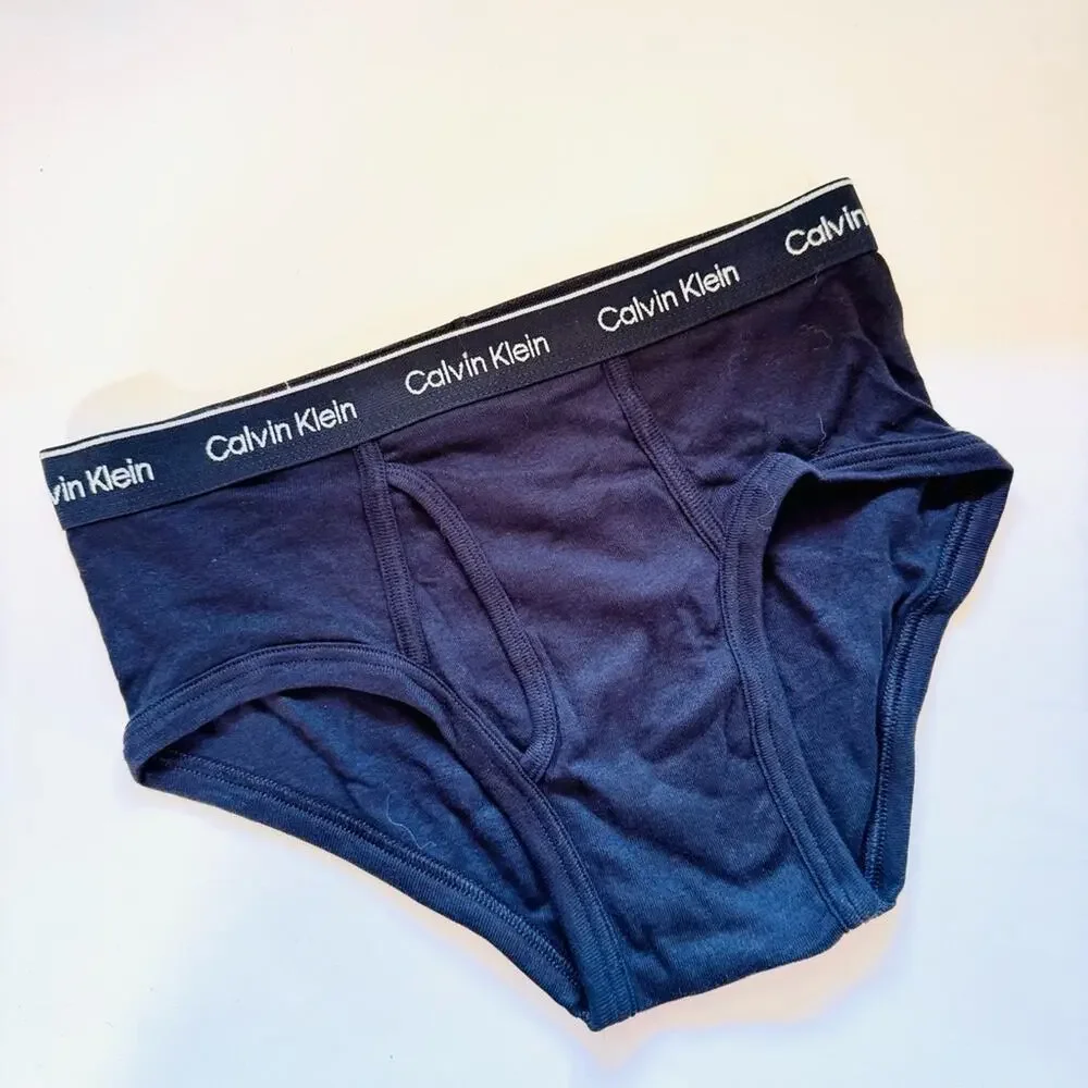 MENS 2 NEW CALVIN KLEIN Black White Logo Fly Cotton Briefs Underwear Panty S